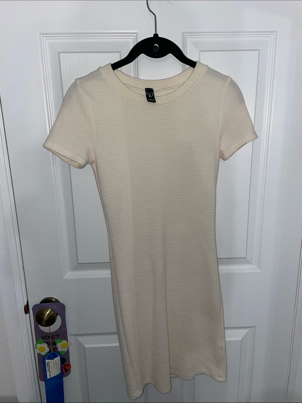Windsor Cream Ribbed Short-Sleeve Knit Tee Dress